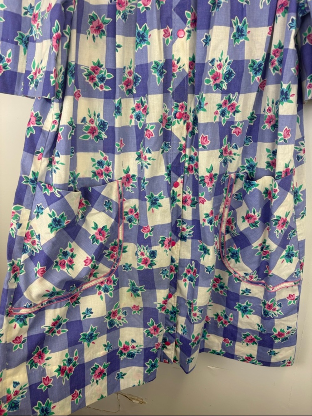 Vintage Models Coat Floral Gingham House Dress Cottagecore Smock Pockets Sz 14 - Picture 5 of 9